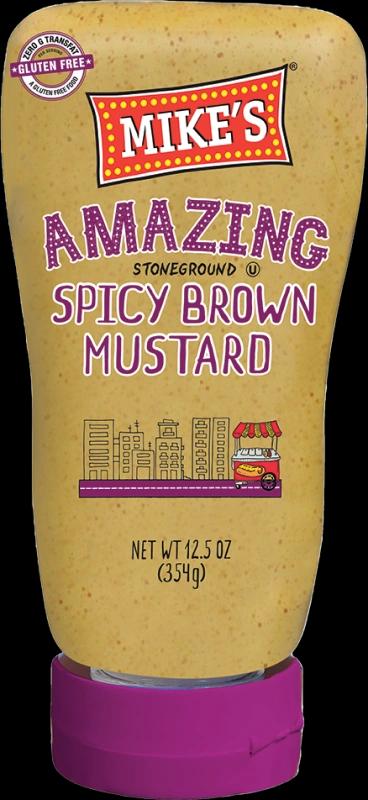 An image of 12.5oz Mike's Amazing spicy brown mustard squeeze bottle.